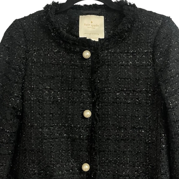 Kate Spade Sparkle Tweed Jacket Coat Pearl Button Size 0 - Picture 9 of 11